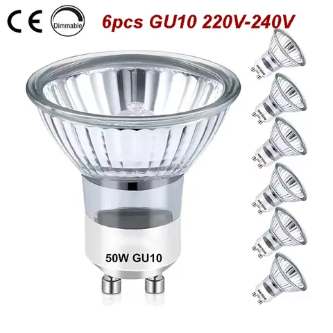 6PCS Gu10 Base Lampara 220v Halogen Bulb Spot Light,hal-gu10 Wholesale 50w Glass White Halogen Light 50 Watt