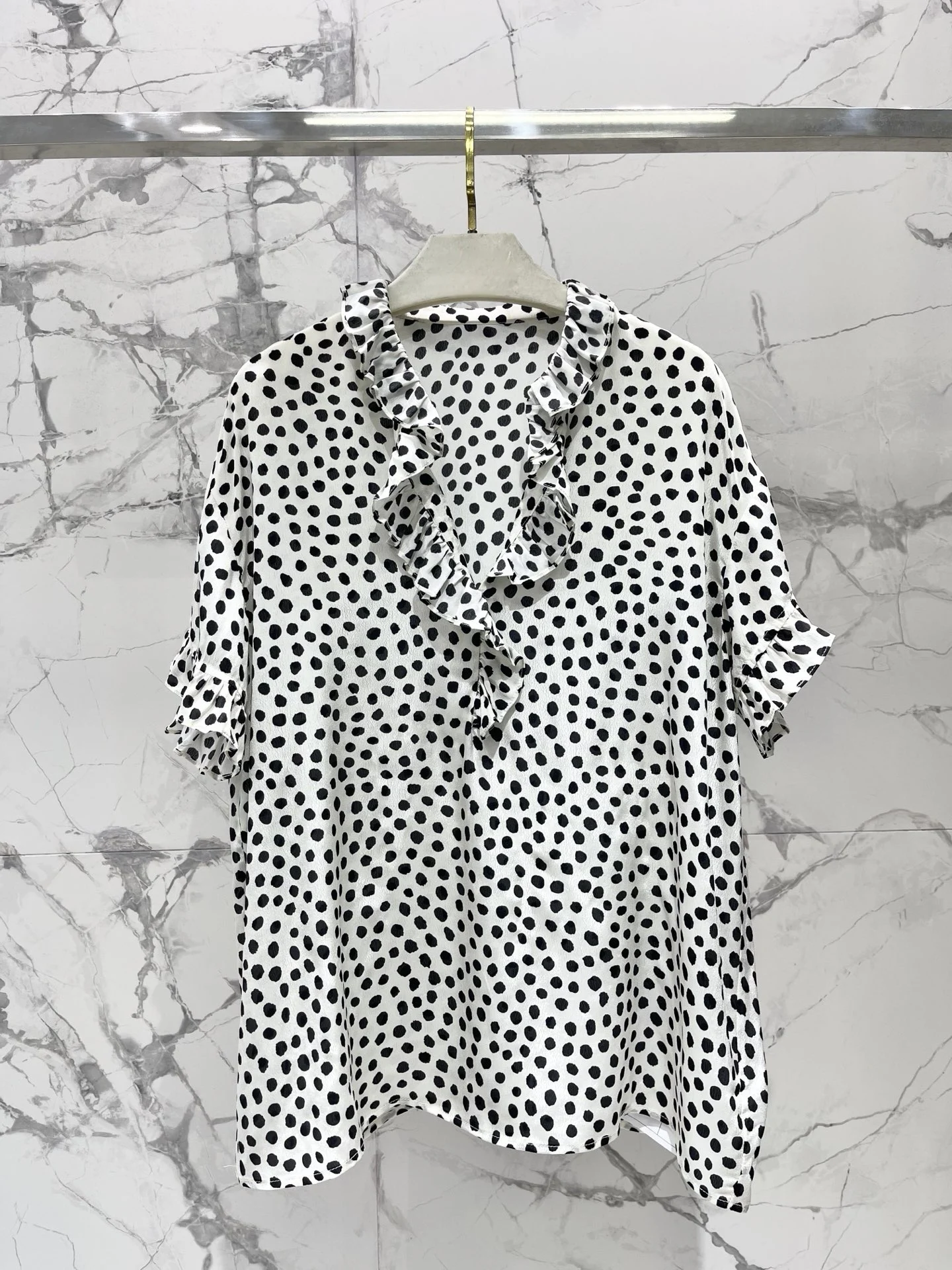 

Ретро-блузка в горошек для женщин, с коротким рукавом, романтичная, элегантная, с цветочным принтом, дышащая, комфортная, весенняя