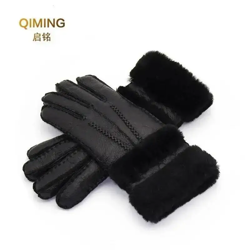 Winter Gloves Women Sheepskin cashmere Fur Warm Gloves Ladies Full Finger Fashion Genuine Leather mitten Five Finger gloves #S1