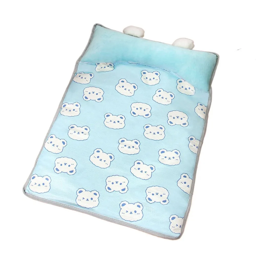 

Ice Silk Pet Cooling Mat with Pillow Bite-resistant Dog Cooling Bed Rectangular Non-slip Pet Summer Pad for Puppy Cat