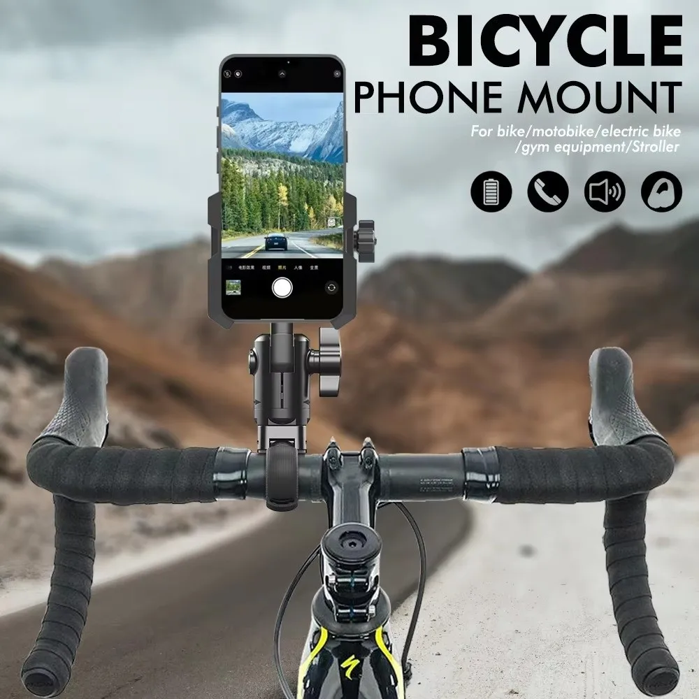 360 Degree Rotation Bicycle Phone Mount Multi-Angle Adjustment Secure Clamp Design Handlebar Cell Phone Clamp Handlebar Mounting