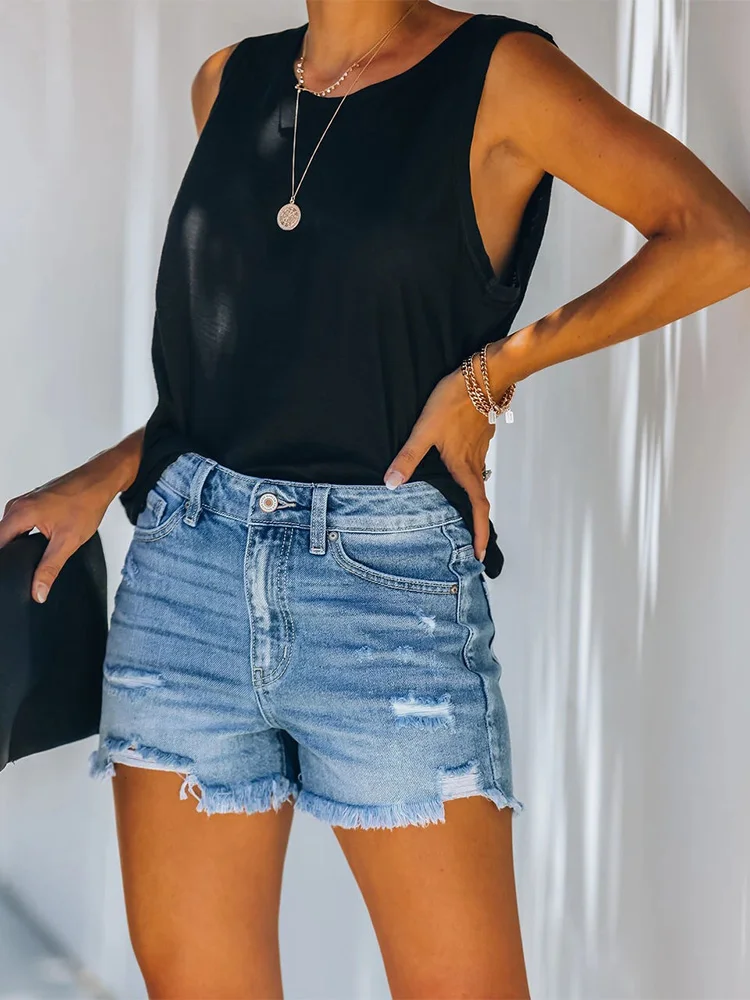 Classic Denim Shorts Women Summer Pockets Button Up Denim Fashion Jeans Pants