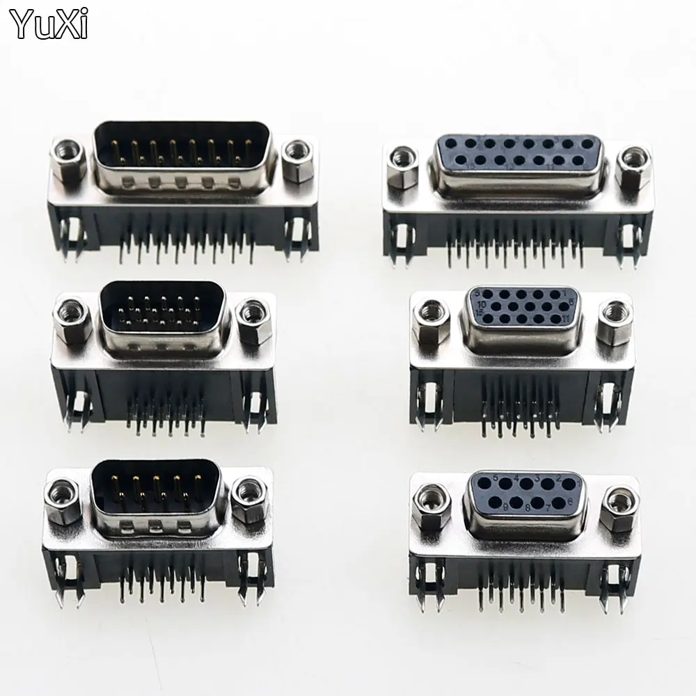 YuXi 2 Pieces DB9 DB15 Male Plug Female Socket PCB Mount D-Sub 9Pin 15Pin RS232 Connector 90-degree Bent Needle DR9 DR15