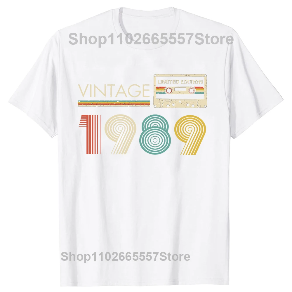 Vintage 1989 Limited Edition Cassette Tape 36th Birthday Tee Tops Round Neck Short-Sleeve Tshirt Clothing Casual Basic T-shirts