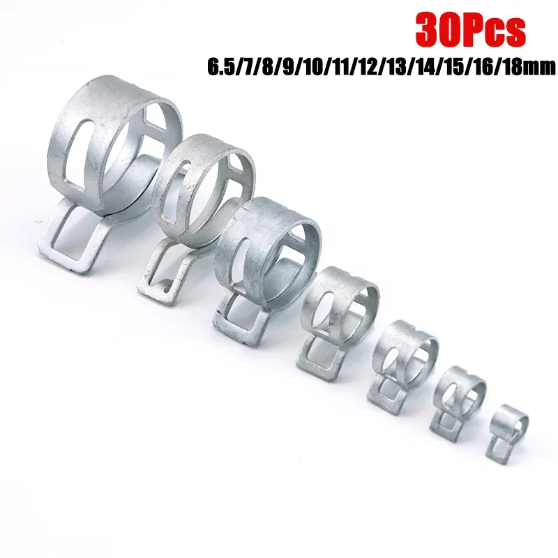 30 pezzi morsetto a molla tubo flessibile linea carburante clip per tubi in silicone morsetti anello in acciaio al manganese argento 6.5/7/8/9/10/11/12/13/14/15/16/18mm