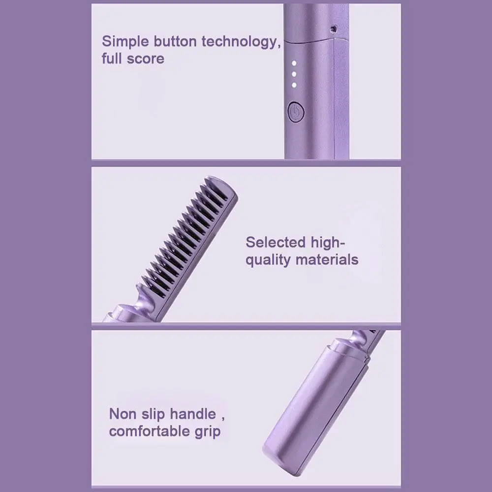 2 In 1 Lazy Wireless Hair Hot Comb Rechargeable USB Hair Straightener Wet And Dry Electric Fast Heating Comb Home Appliances