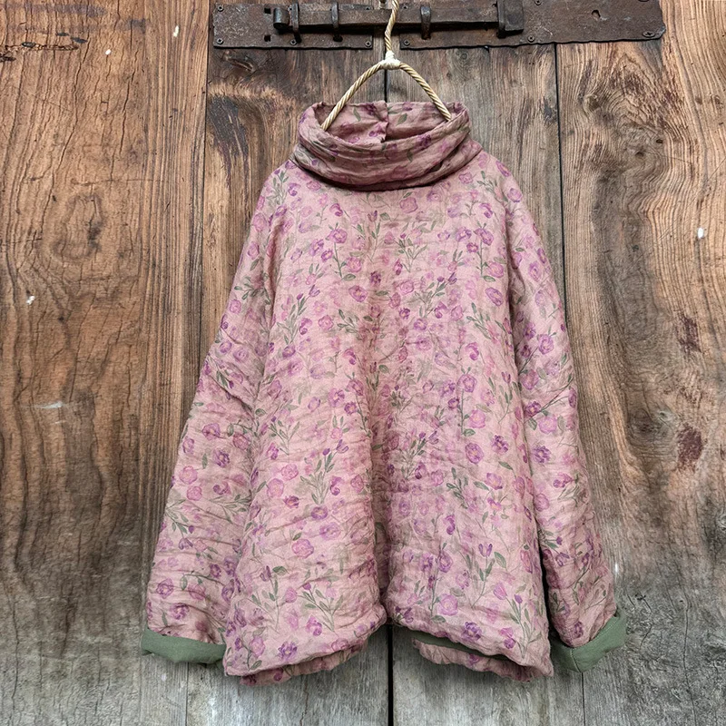 2025 New Arrival Autumn Winter Women Vintage Floral Good Quality 100% Cotton Pullover Casual Pile Collal Long Sleeve Parker Y179