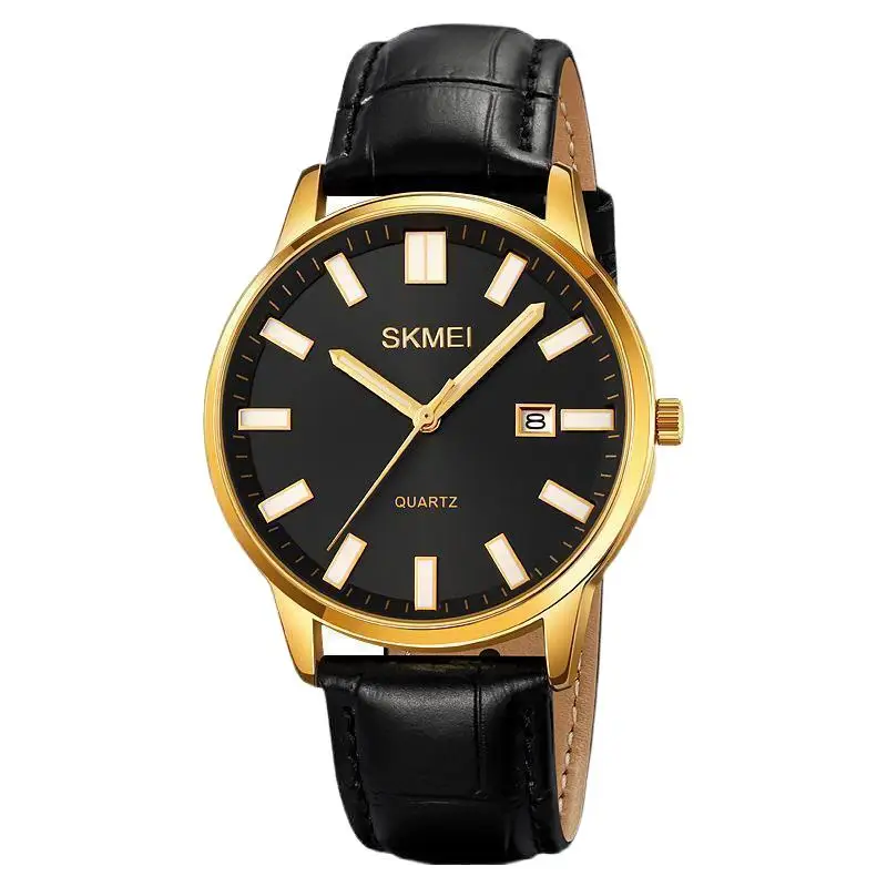 

Skmei Men's Round Men's Casual Watch Quartz Watch Waterproof Leather Belt Korean Calendar Watch