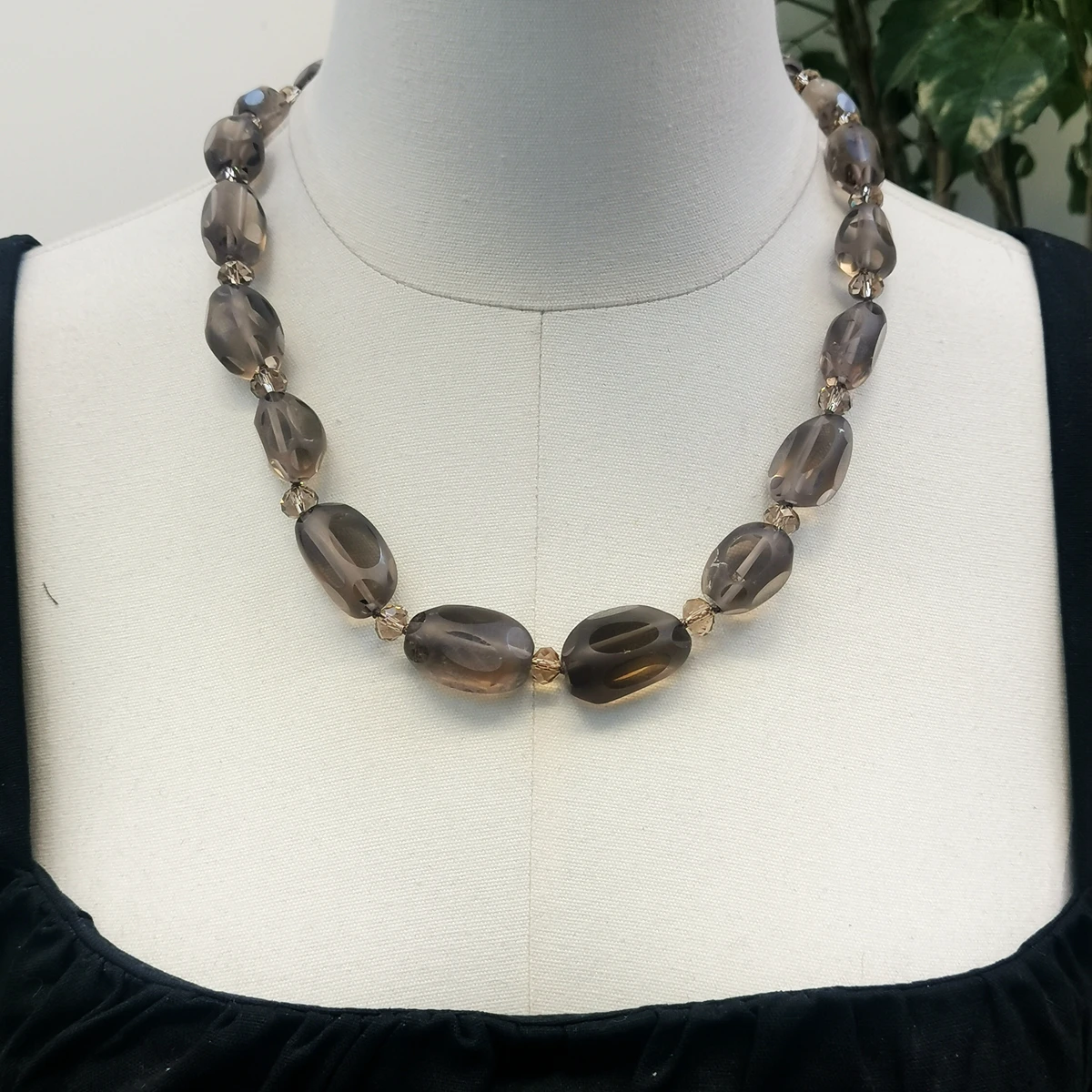 

Lii Ji Real Stone Brown Color Smoky Quartzs Crystal Women Necklace 58cm Stock Sale Jewelry