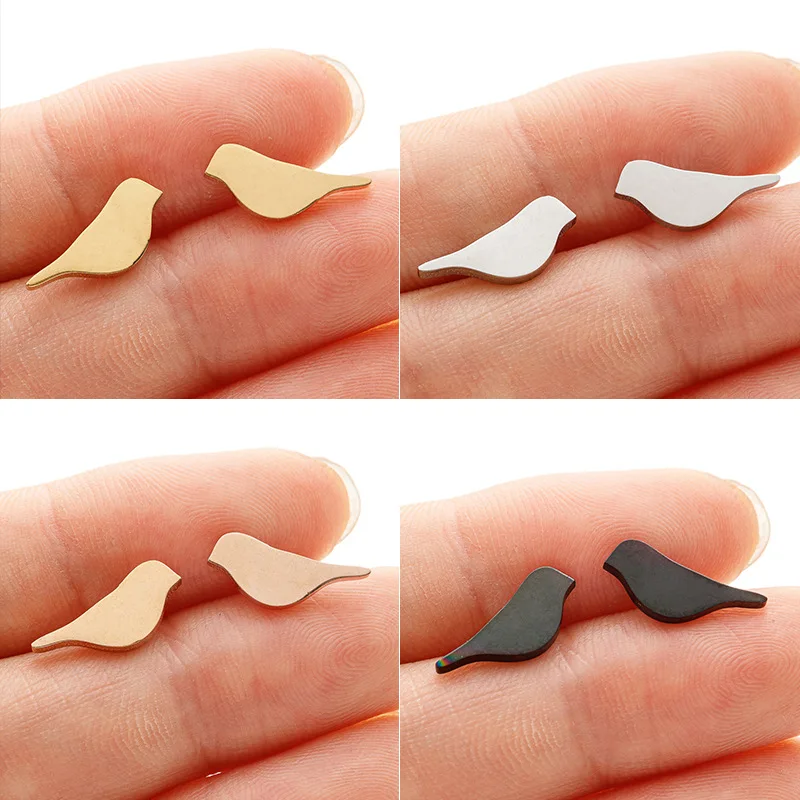 Cross-border personalized fashion stainless steel stud earrings cartoon cute bird pigeon earbone stud animal earrings spot whole