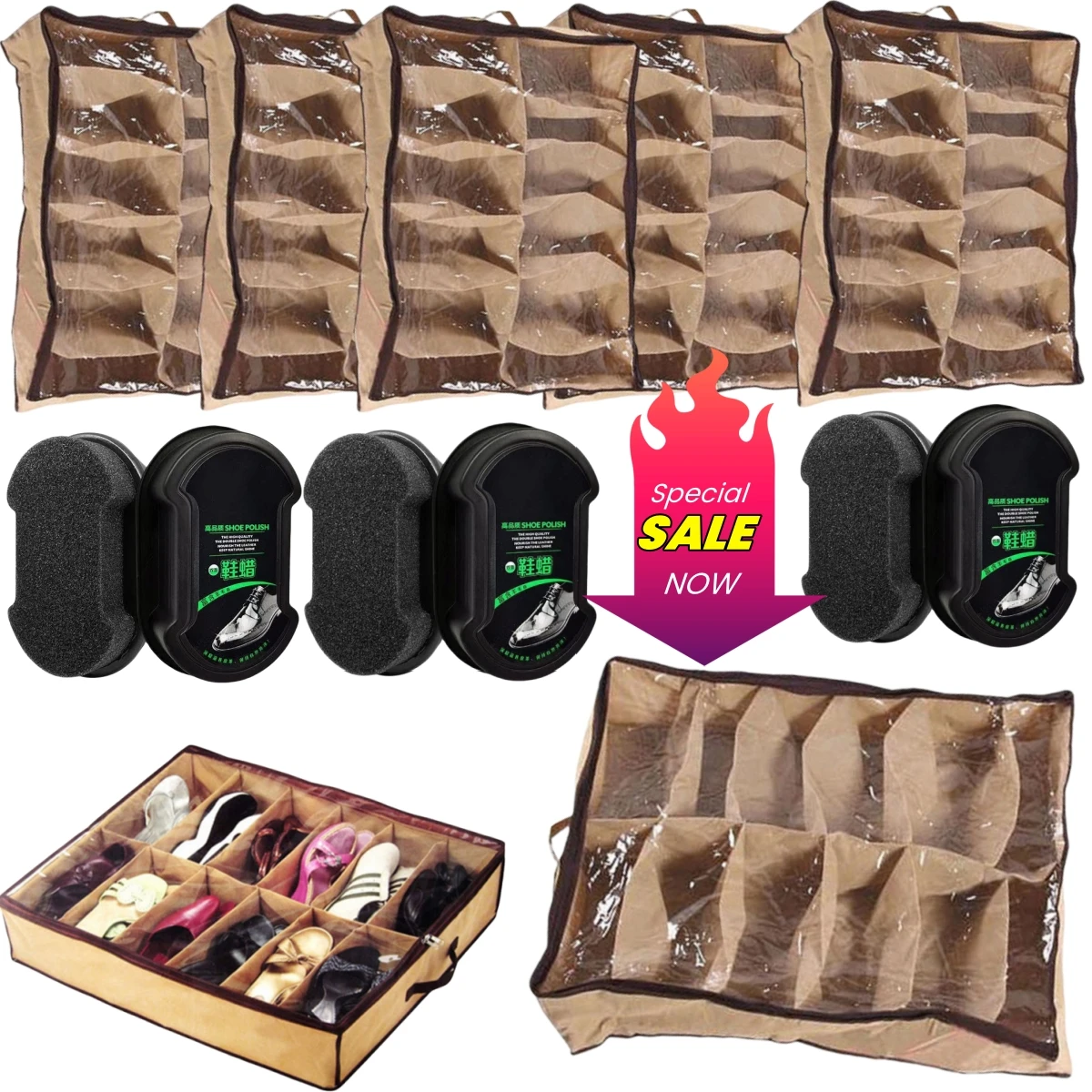 1 Piece Under Bed Shoe Storage Organizer, Can Accommodate 12 To 16 Pairs Of Shoes, With Transparent Window, Breathable, Foldable