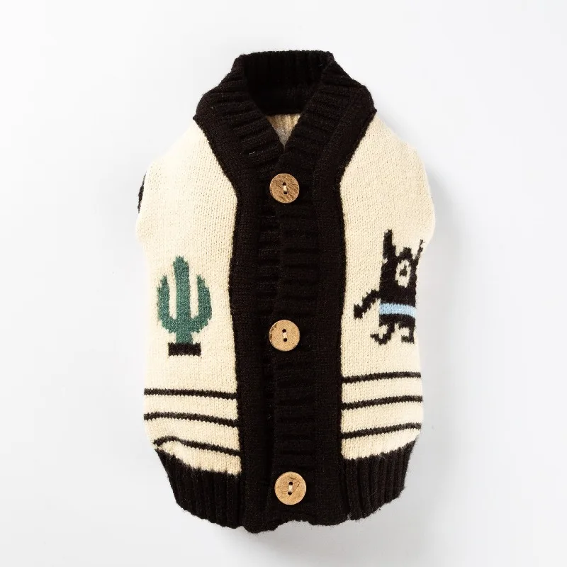 

Winter Dog Sweater Knitted Cardigan Button Up Warm Soft Thick Stripe Cartoon For Small Dog Puppies Bichon Poodle Teddy Cozy Snug
