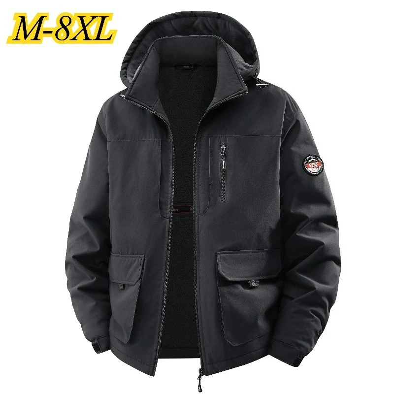 

Winter Jacket Fleece Lined Outdoor Adventure Windproof Warm Zipper Coat Premium Detachable Hood Comfort Lightweight Men Clothing