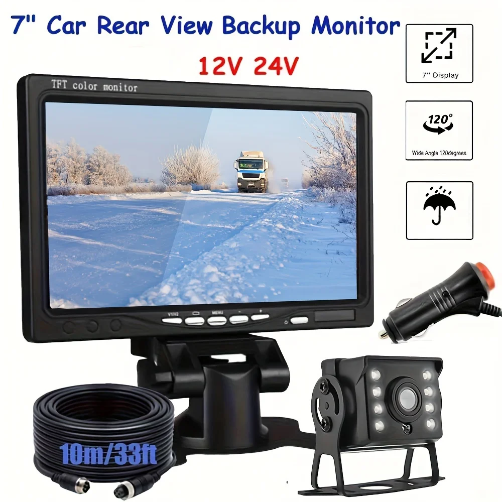 

7inch Monitor Backup Camera 12V-24V 8LED IR Rear View Truck Camera HD Display Parking Reverse System Set 4Pin For Pickup Van RV