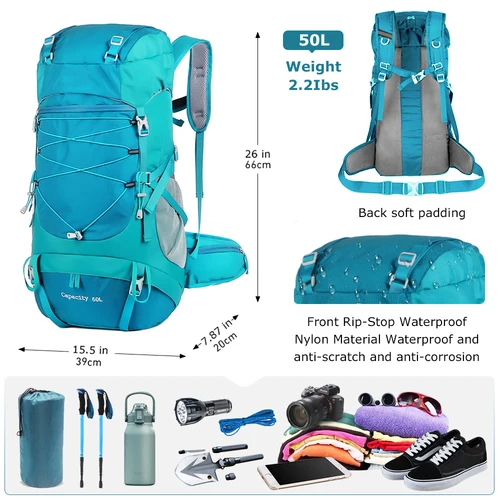 Imagen 2 del producto WESTTUNE Mochila de senderismo de 50L con cubierta para la lluvia Bolsa de montañismo multifuncional Mochila al aire libre para viajes Trekking Camping
