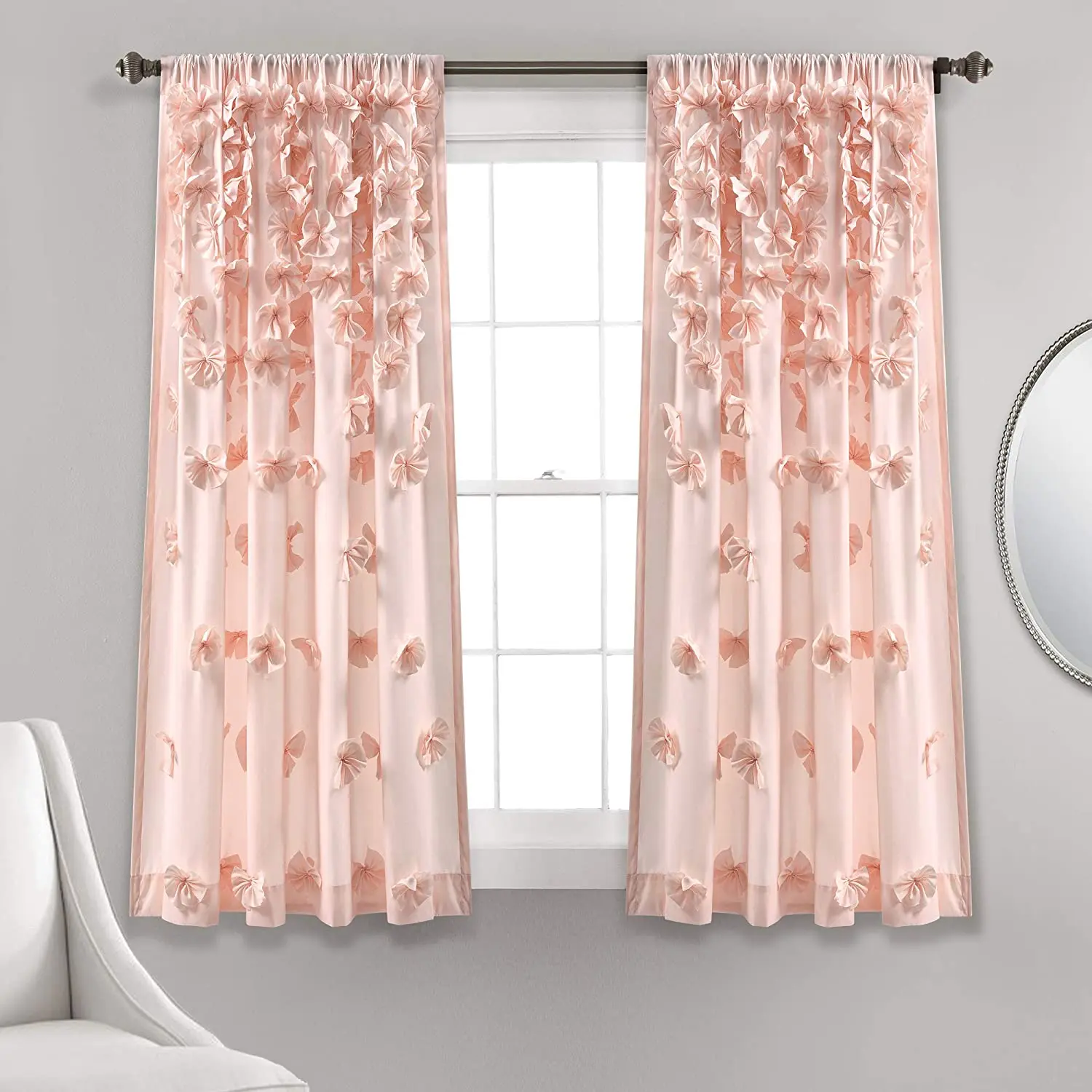 

Window Curtain Sheer Ruffled Textured Bow Window Panel for Living, Dining Room, Bedroom , 54"W x 63"L, 2 Panels, Blush