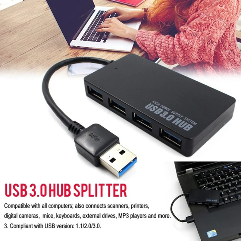 M85K USB 3.0 Hub 4 Port High Speed Slim Compact Expansion Splitter