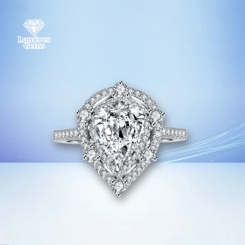 LumièRe Gems Luxury Moissanite Diamond 18K Gold Pure Gold Women'S Model Six-Prong Set With Drop-Shaped 2 Carat Stones Certified
