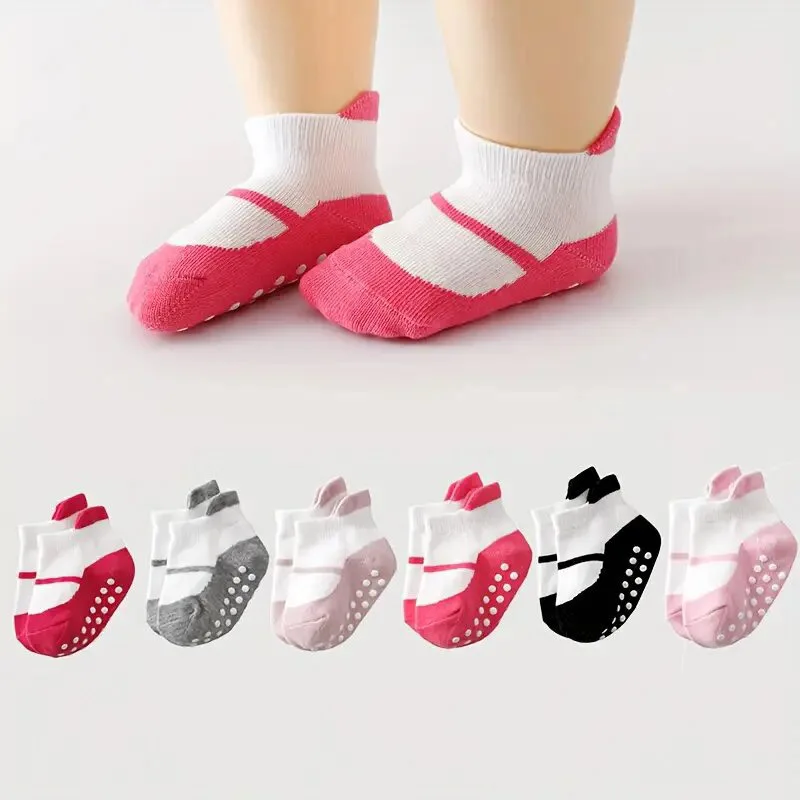 6 Paar rutschfeste Socken für Mädchen, niedliches Muster, Kinder-Bodensocken, bequem für Kleinkinder – Detail 3