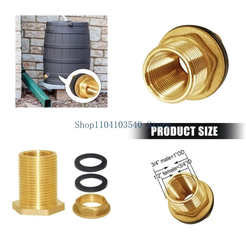 02DC Bulkhead Tank Adapter Brass Fitting with Gasket, 1/2 Inch Female Pipe Thread and 3/4 Inch Male Garden Hose Thread for Water