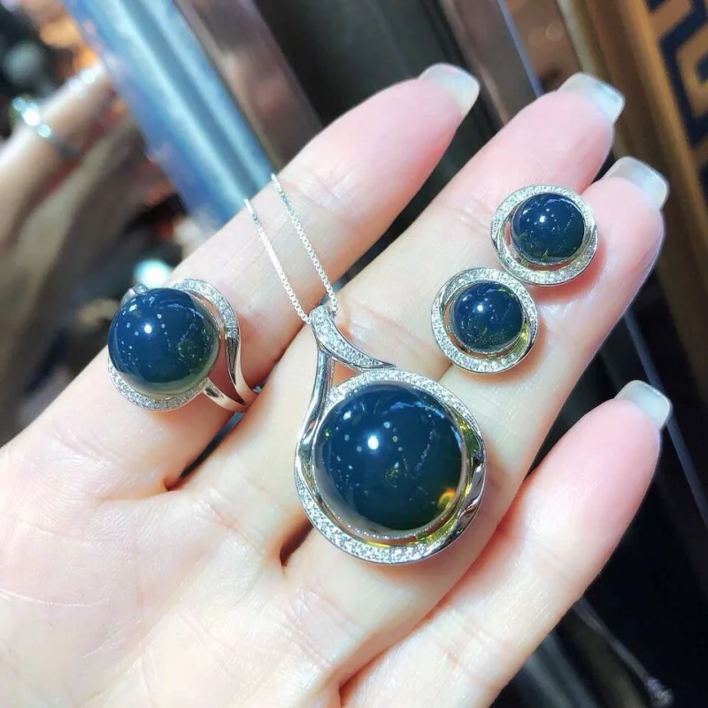 15mm11mm8mm Blue Amber S925 Silver Inlaid Set Vacuum Color Retention Electroplating
