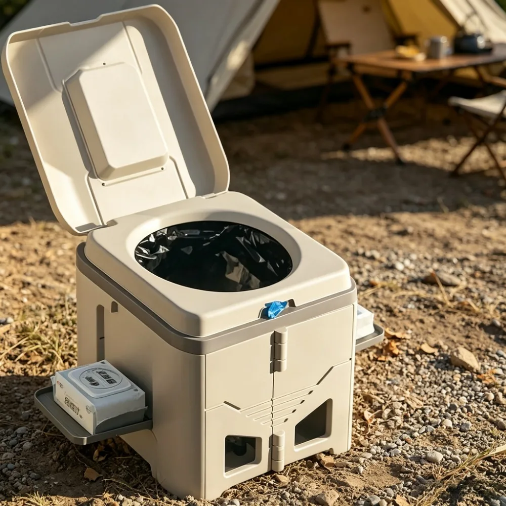 Adult Folding Portable Camping Toilet Odor Proof Mobile Commode Stool Car Emergency Travel Toilet Outdoor Camping Bathroom Chair