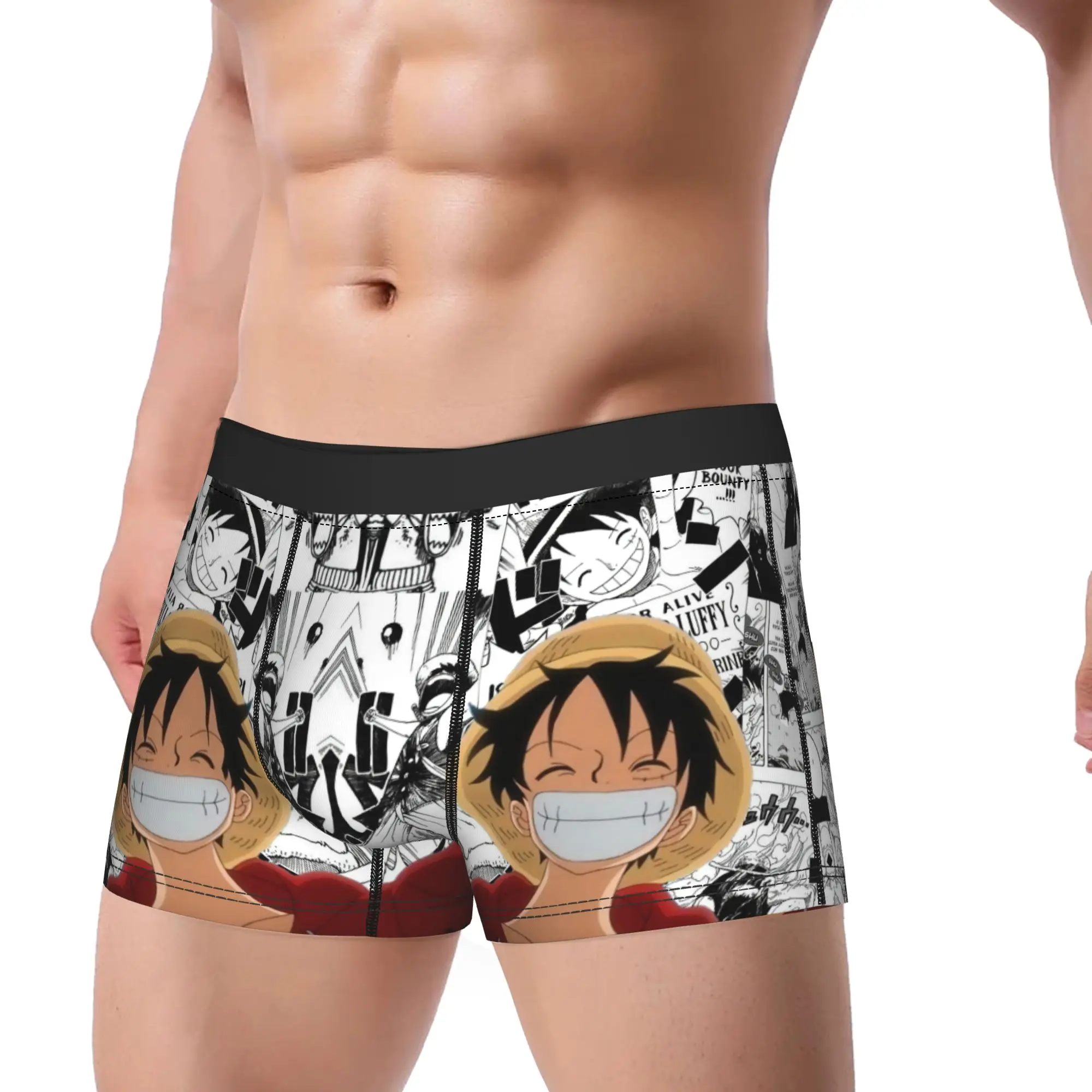 Men  Japan Manga Underwear One Piece Japanese Anime Sexy Boxer Briefs Shorts Panties Homme Polyester Underpants Plus Size
