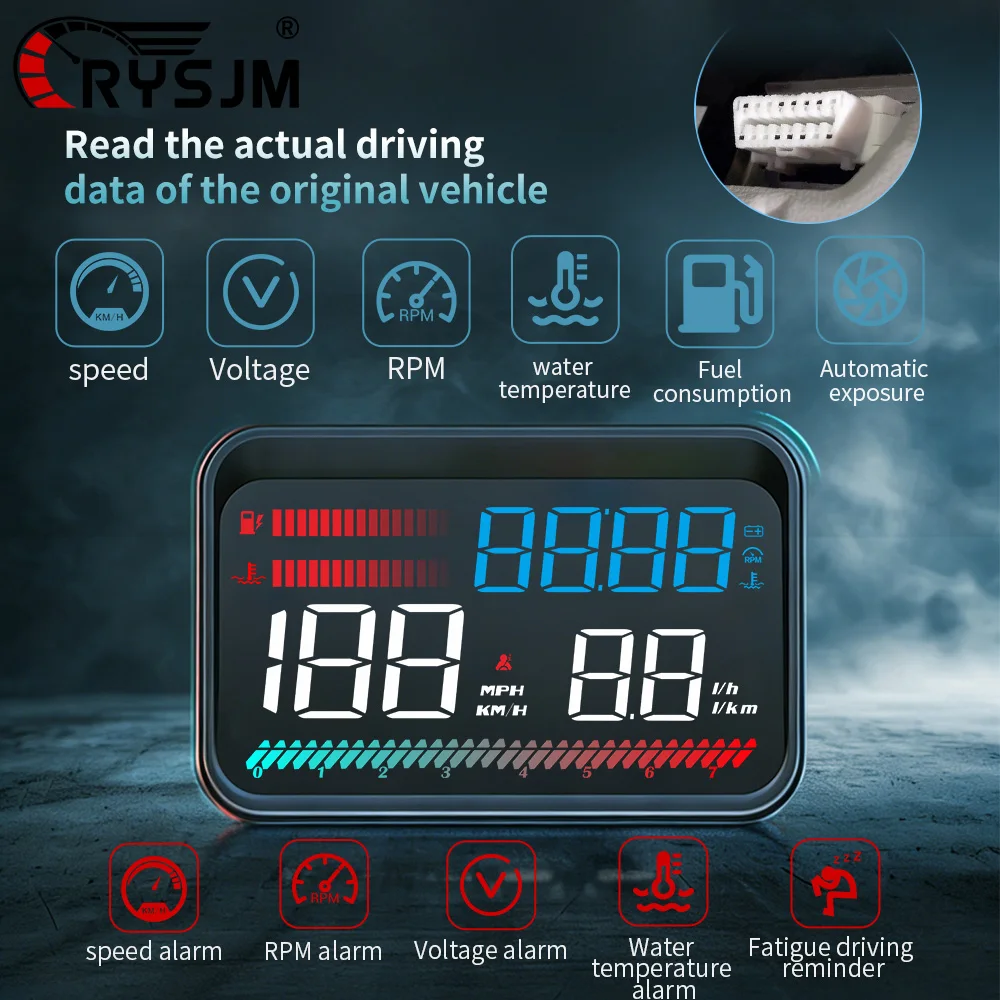 New M26 Digital OBD HUD Car Head Up Display Speedometer Voltmeter RPM Water Temp Gauge With Alarm Electronic Car Accessories OBD