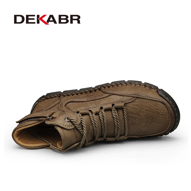 DEKABR Leather Men Boots Winter Warm Outdoor Comfortable Boots Handmade Ankle Boots Business Boots Big Size 38-48