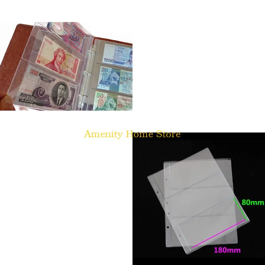 F26C 1 Sheet 3 Pockets Money Collection Album Page Pocket Currency for Protect Bag Loose Leaf Money Banknote Coins Album Book