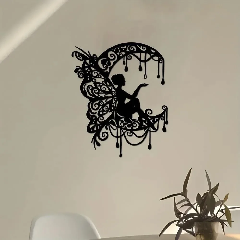 CIFBUY Metal Wall Art Mandala Fairy Silhouette, Boho Laser Cut Iron Decor For Bedroom Kids Room Dreamy Home Wall Hanging Gift