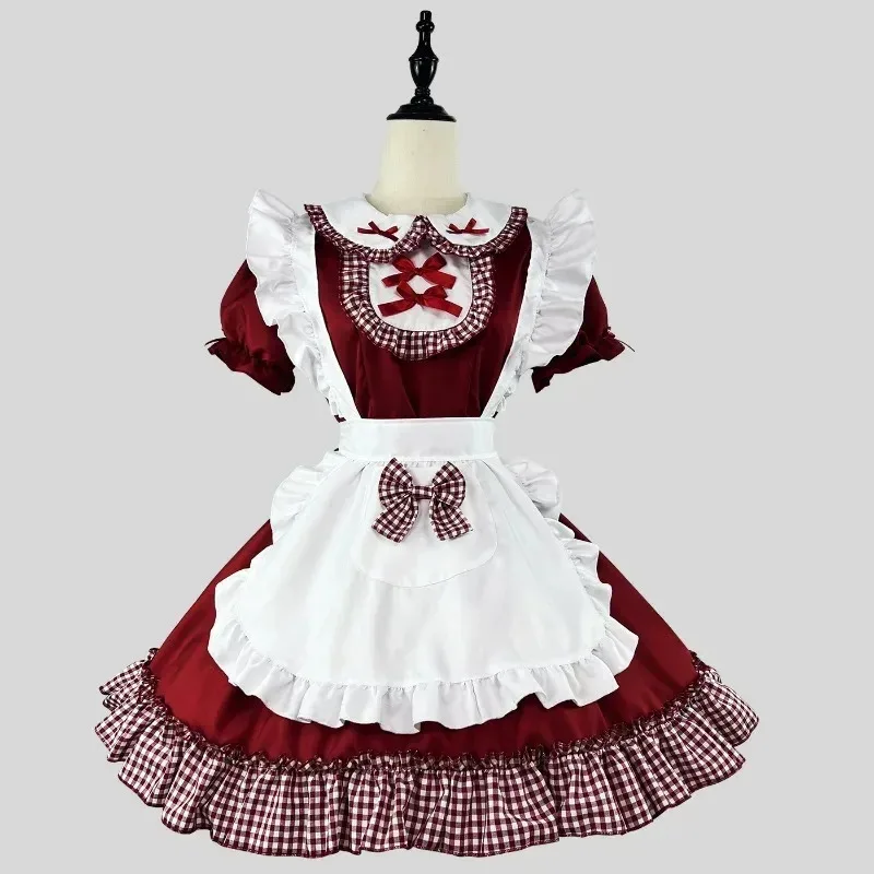

Lolita Princess Dress Japanese Anime Maid Cosplay Kawaii School Girl Party Waitress Role Play Costumes Plus Size Plaid Bow Dress