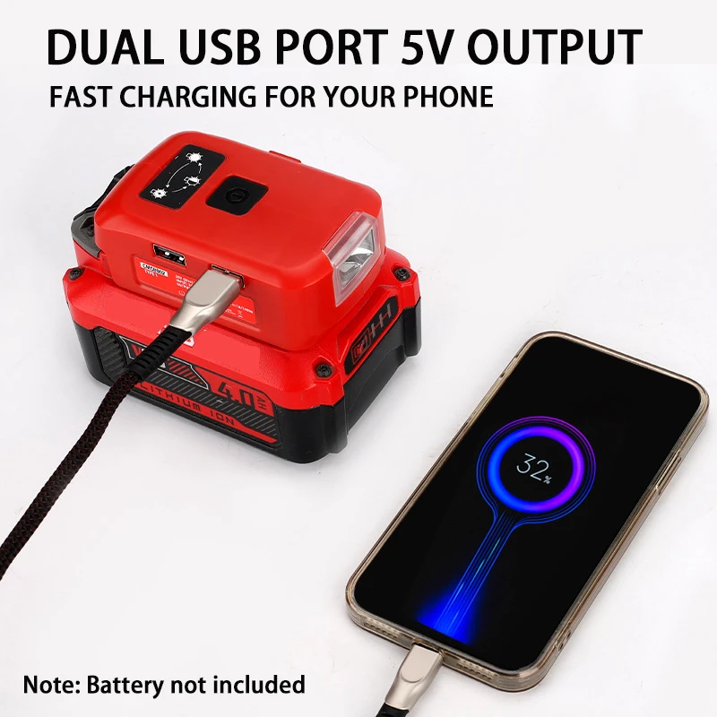 Newest Battery Adapter for Craftsman V20 Li-ion Battery USB Phone Charger with 140LM LED Work Light Dual USB Port Power Source