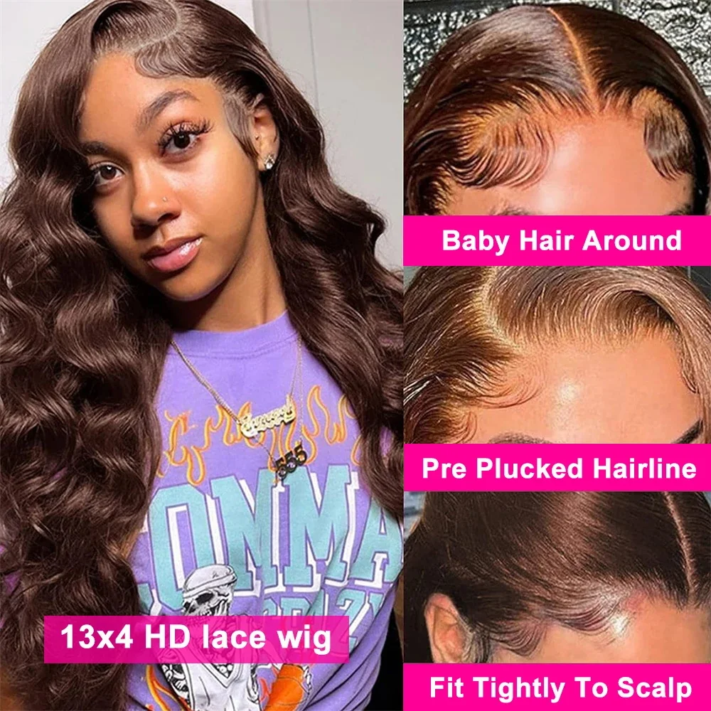 Transparent Chocolate Brown Lace Front Wig Body Wave 13x6 Lace Frontal Wigs Brazilian  Pre plucked Colored Human Hair Wigs