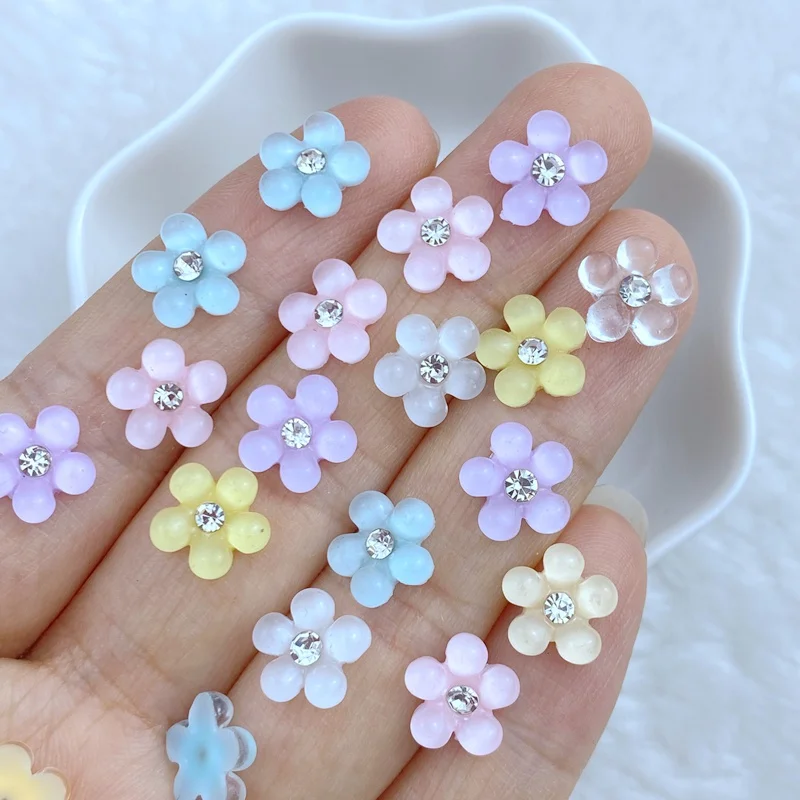 30Pcs New Cute Mini 9mm Flower Shape Of Point Drill Series Flat Back Manicure Parts Embellishments For Hair Bows Accessories