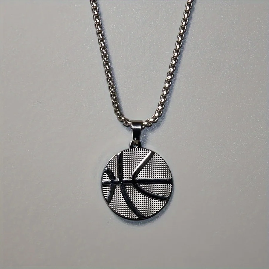 قلادة كرة السلة من الفولاذ التيتانيوم، قلادة زوجين للجنسين، نمط الهيب هوب الشارع، صب قطعة واحدة، لا يصدأ أبدًا