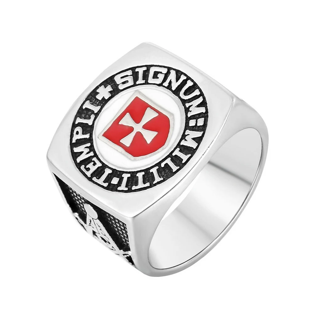 Punk Rock Stainless Steel SIGNUM MILITI TEMPLI Cross Masonic Freemasonry Rings for Men Retro Jewelry Size 7-15