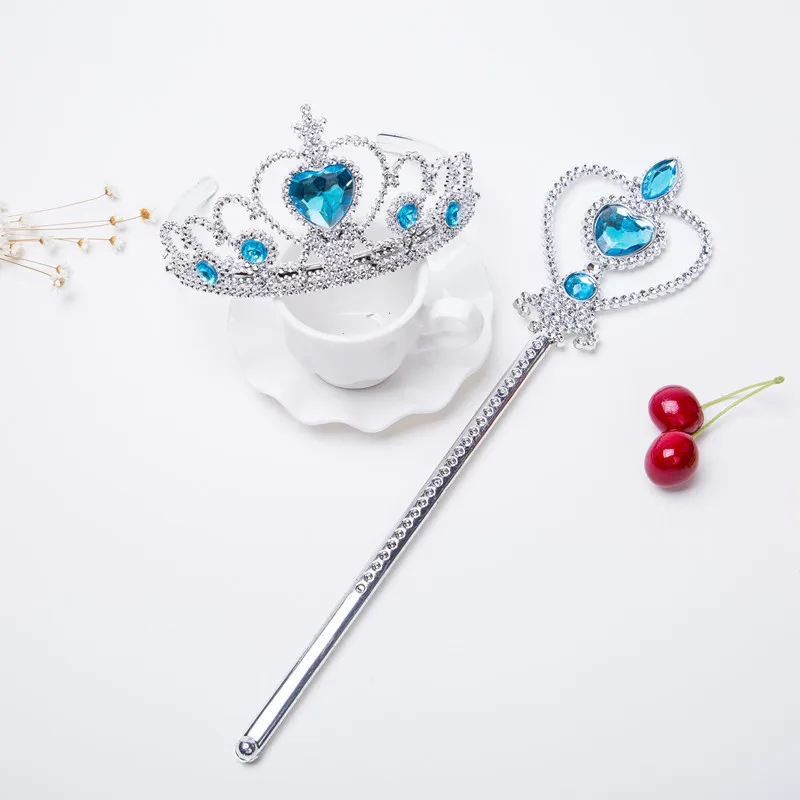 Princess Tiara Magic Wand Set Red Rhinestone Crown Scepter Girls Party Presents Dress‑up Accessories Cosplay Hairbands Toys