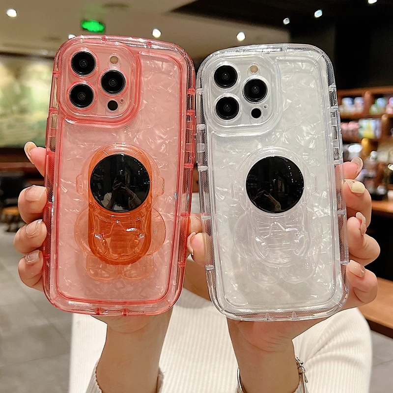 

Cute 3D Astronaut Stand Holder Case For iPhone 6S 6 7 8 Plus 11 12 13 14 Pro Max SE3 SE2 Glitter Conch Soft Silicone Back Cover