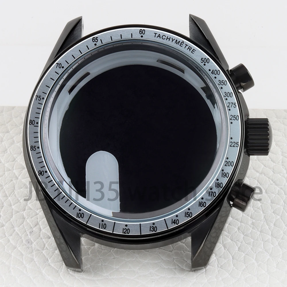 VK63 حافظة 40 مللي متر فضي/أسود لحركة كرونوغراف VK63 VK64 32.5 مللي متر قرص صلب 316L حافظة ساعة مقاومة للماء من الفولاذ المقاوم للصدأ