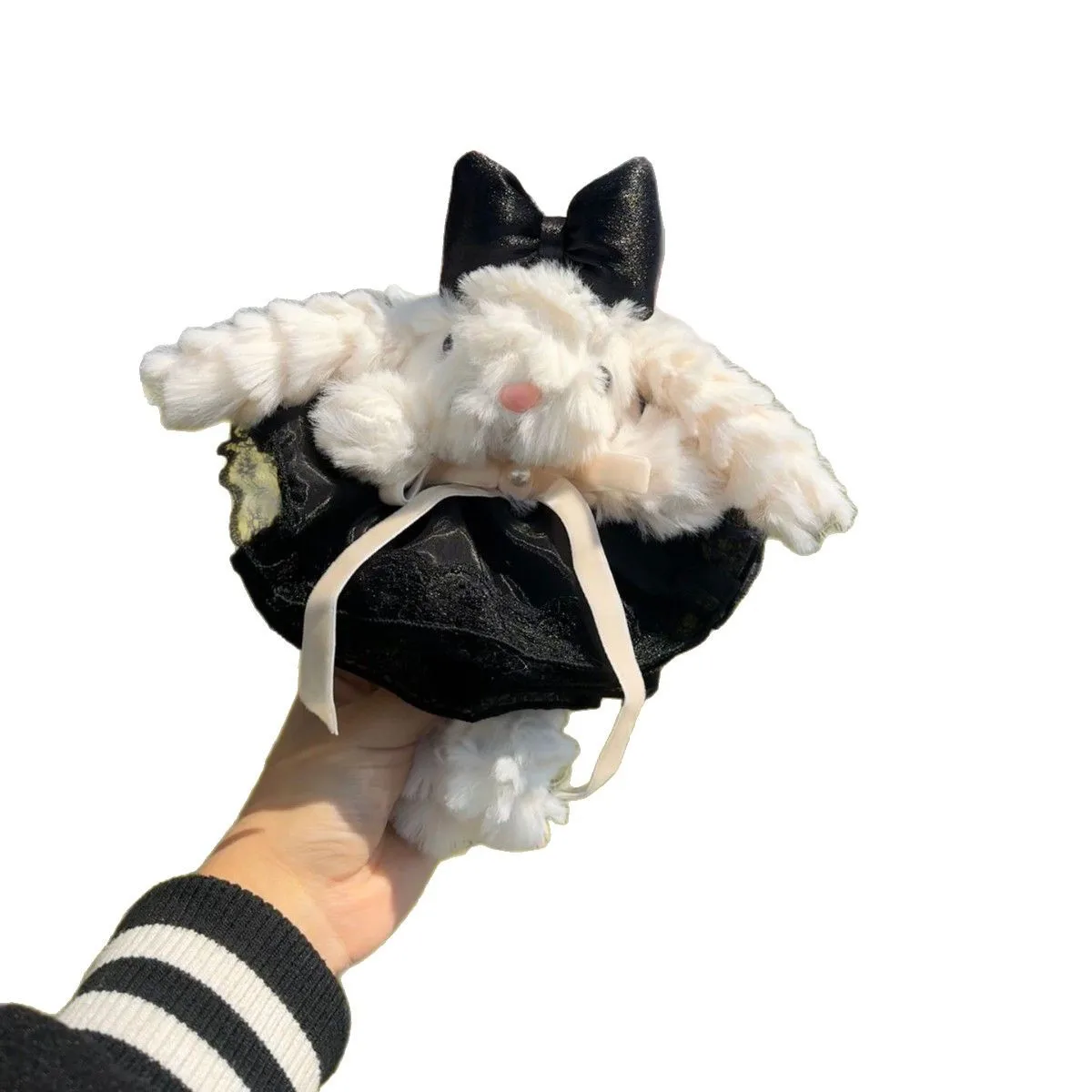 17cm kawaii koronkowa czarna spódnica falujące uszy królik kreskówka pluszowa urocza lalka brelok do kluczy wisiorek prezent urodzinowy dla dzieci