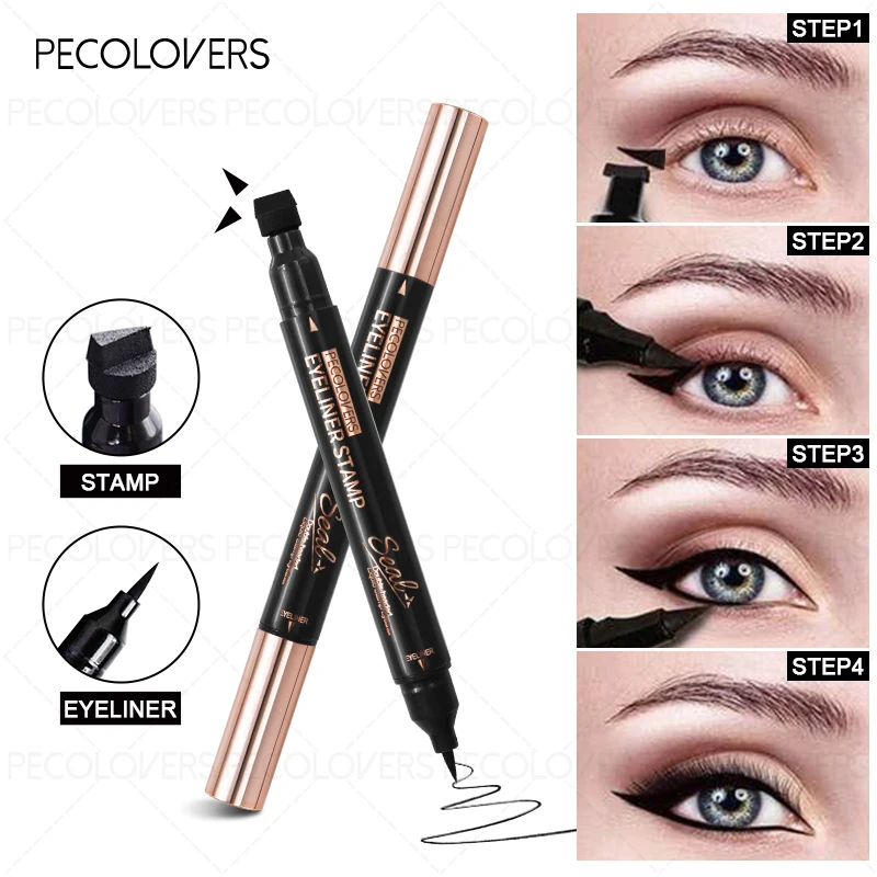1PC 2 in1 Stamp Liquid Eyeliner Pencil Water Proof Fast Dry Double-ended Black Seal Eye Liner Pen Make Up for Women Cosmetics