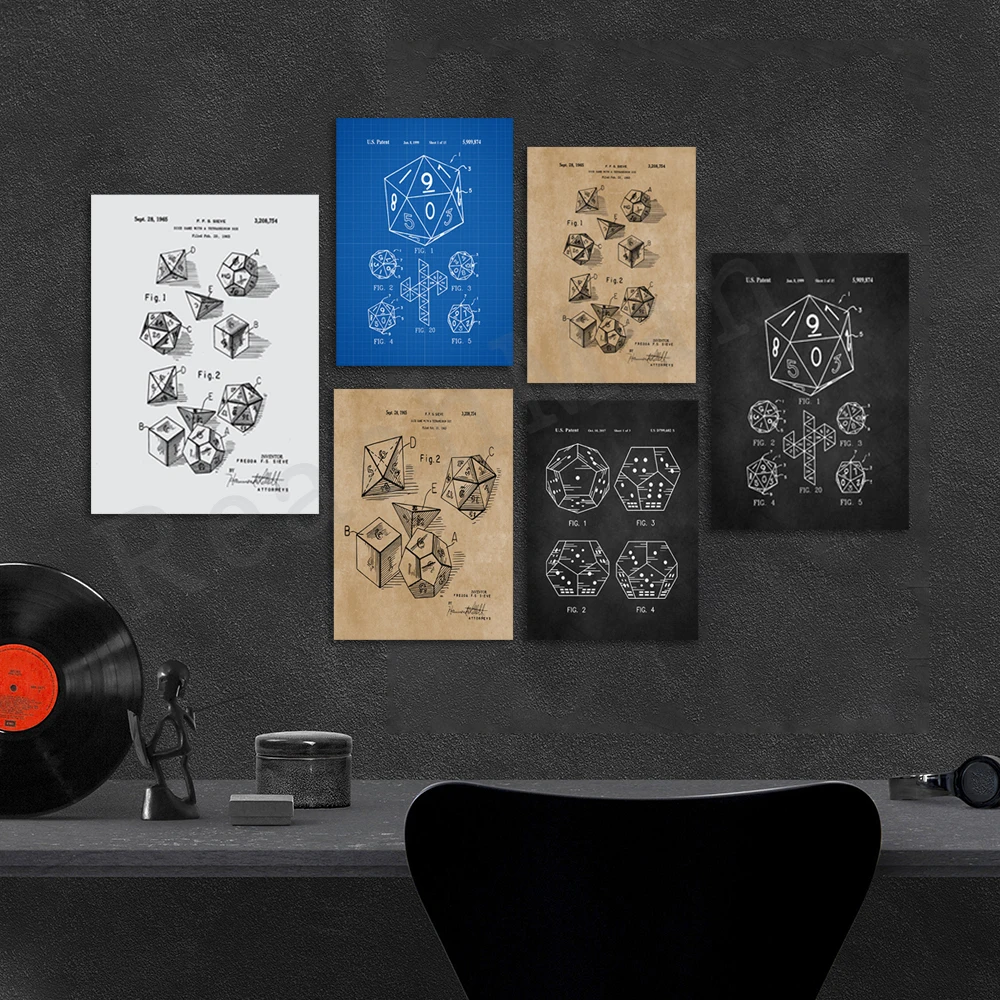 

20-sided dice, dice patent print poster, nerd art, teen gifts