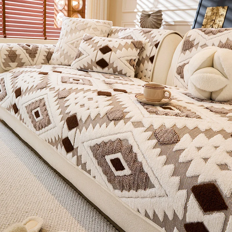 1 piece fleece jacquard sofa cover living room bedroom furniture dustproof cloth machine wash slip resistant sofa protection pad