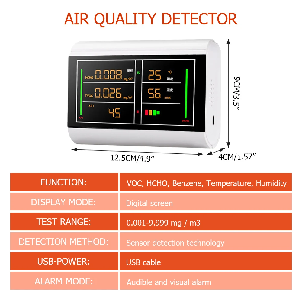 Digital Air Quality Detector CO2 HCHO TVOC Temperature Humidity Monitor Tester Carbon Dioxide LCD Detector