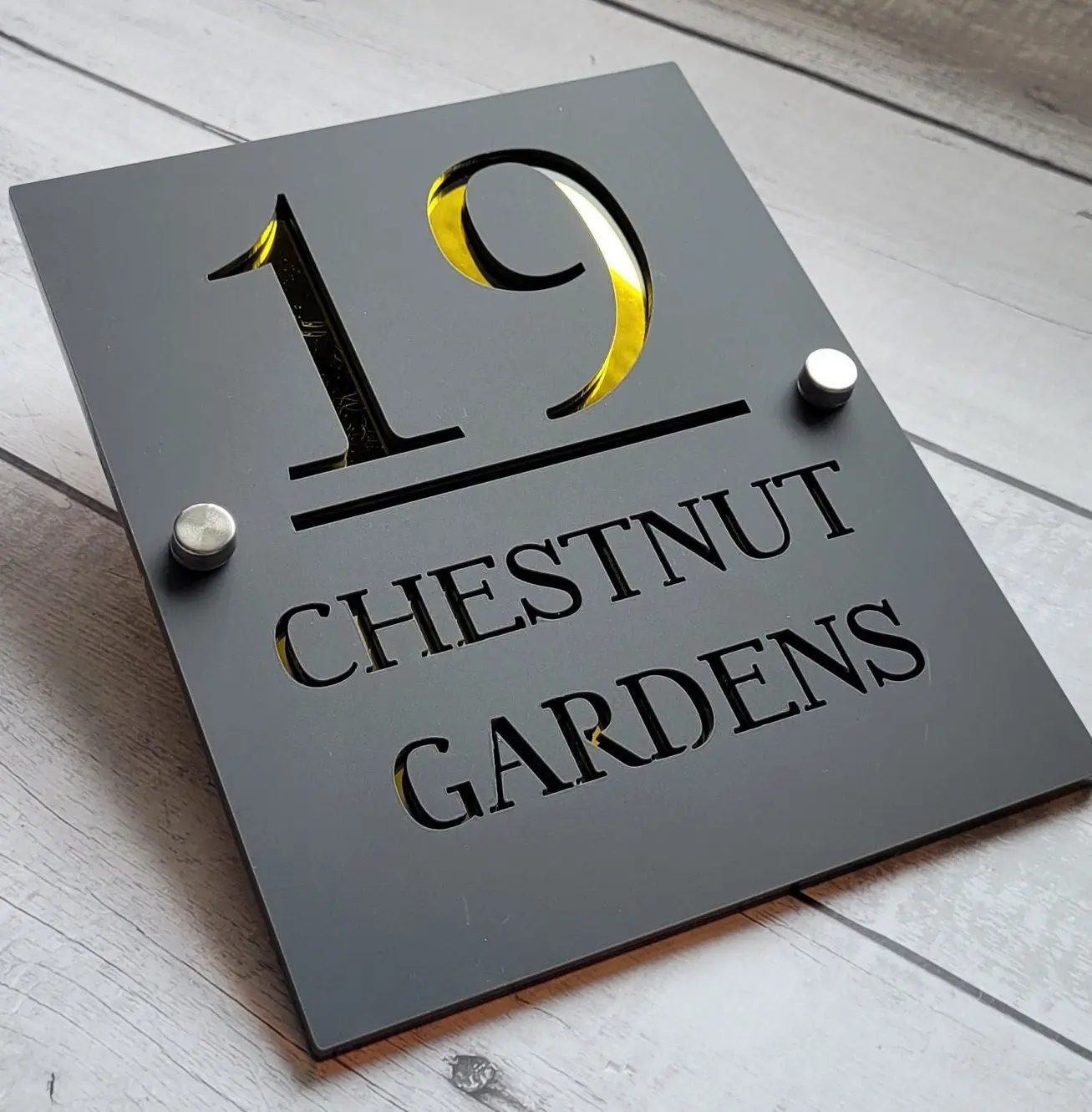 MODERN HOUSE SIGN | Address Sign | Outdoor house sign residential plaque name plate matte gray & mirror gold modern acrylic art