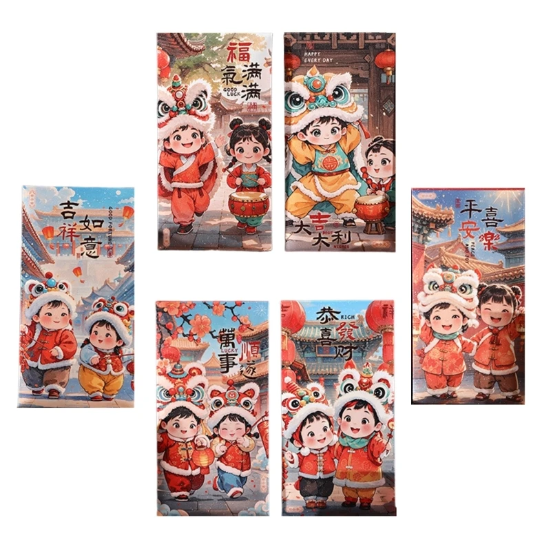 6Pcs 2025 Snake Year Redness Packets Money Pouches Spring Festival Celebration