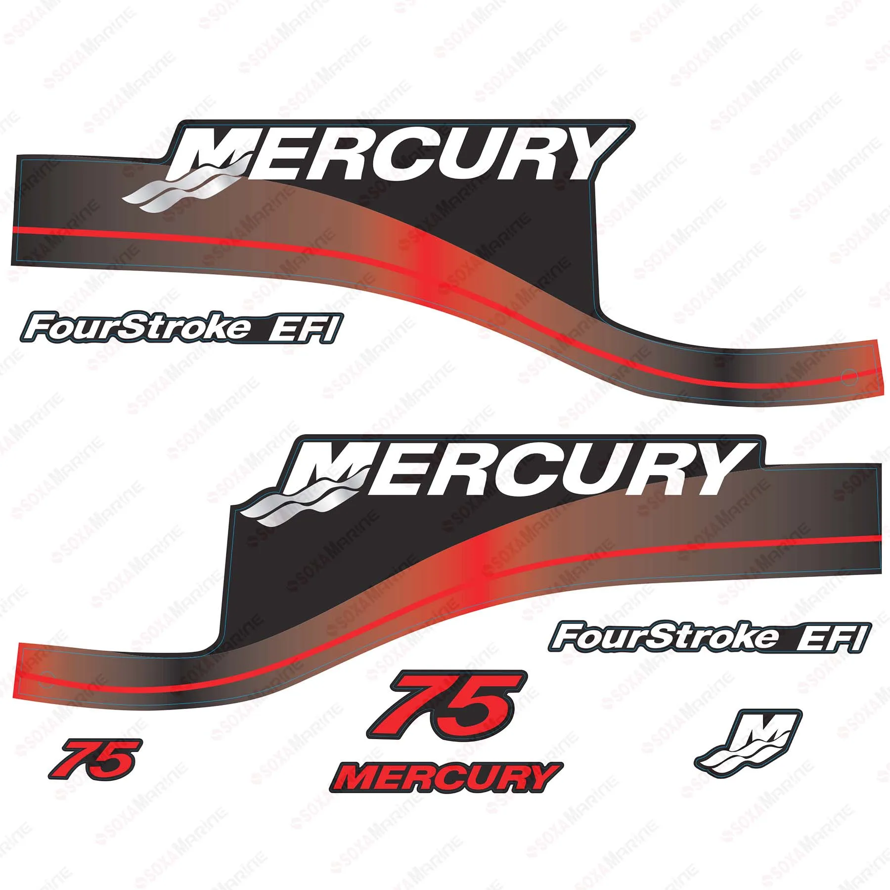 

Red Decal Kit Sticker Set for Mercury 75 HP Four Stroke EFI Outboard Engine Reproduction 75hp 4-Stroke EFI