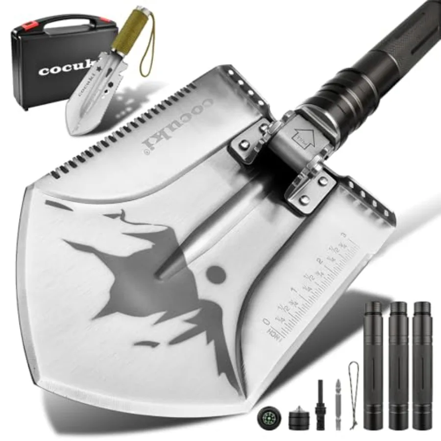 

Camping Shovel Survival Kit 2.0 Version One-Click Conversion Military Grade Multifunctional Folding Tactical Shovel with Titani
