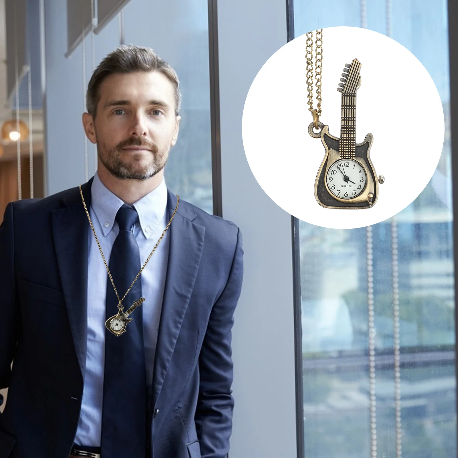 ساعة جيب جيتار ريترو مع سلسلة Steampunk نمط إكسسوار رجالي خفيف الوزن سهل الحمل ملابس جيدة تزيين جديد